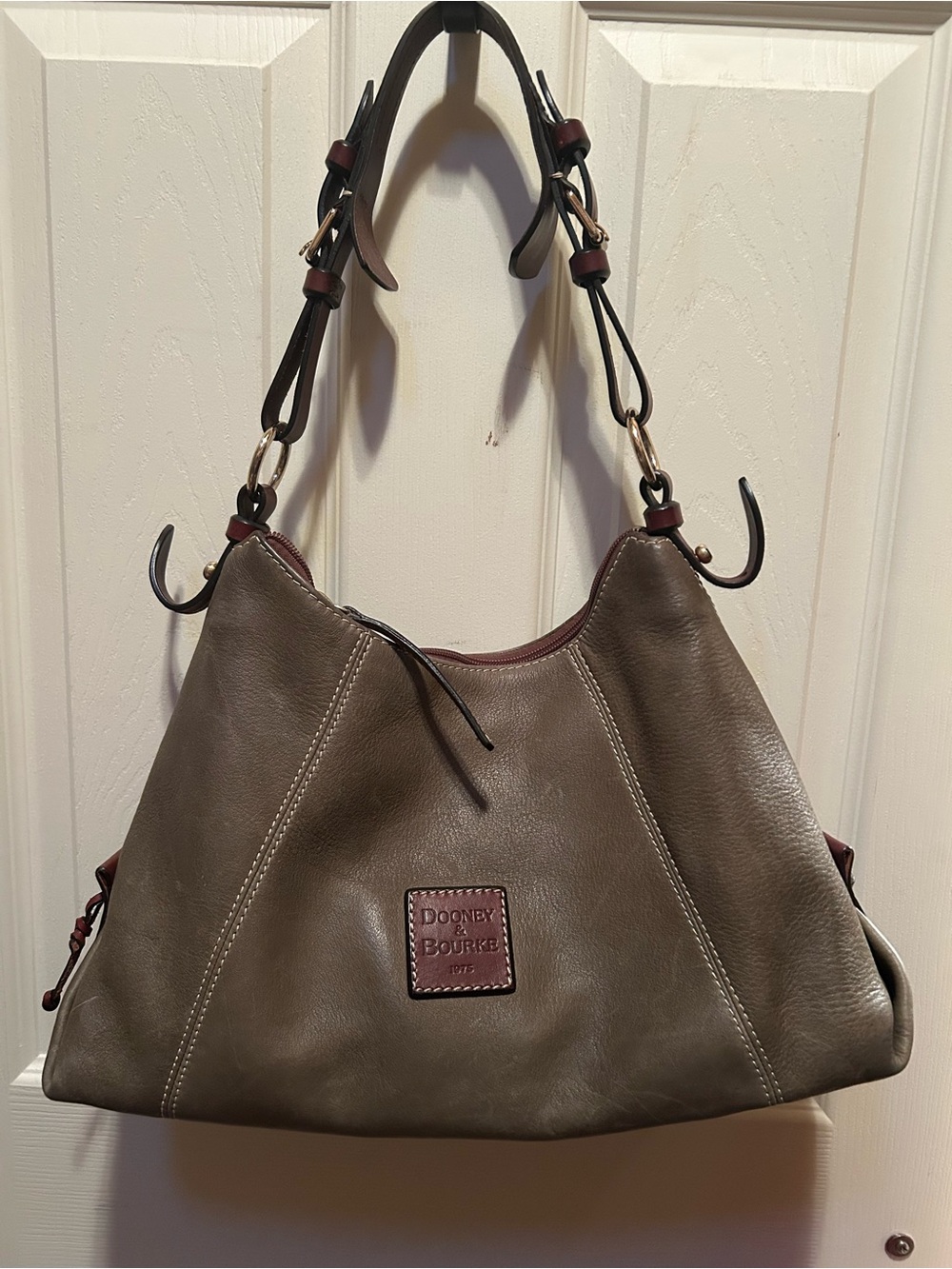 Dooney & Bourke Olive Sage Pebbled Leather Hobo Bag #J1067919; 9”D 16”W 11”